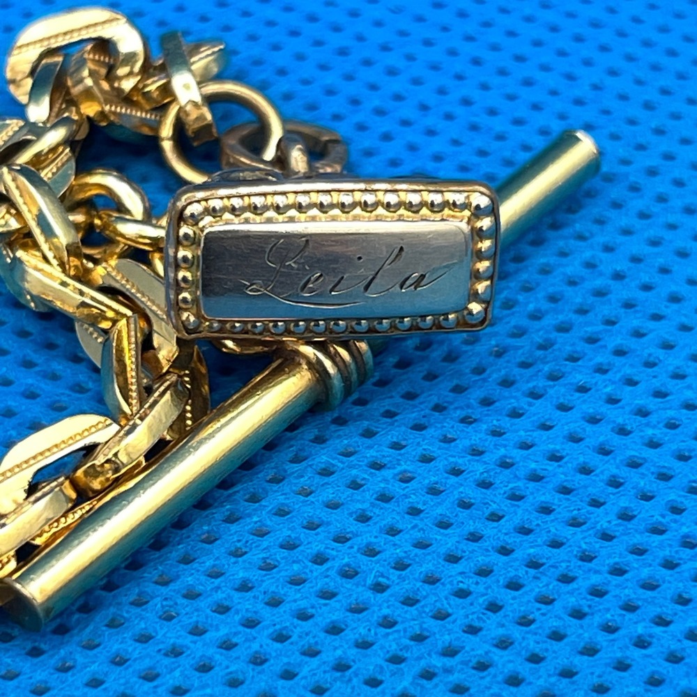 Simmons 14k Gold Filled Mens 11.5" Antique Pocket Watch Chain Fob T-Bar